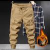 Zimní cargo kalhoty pánské s fleecovou podšívkou, silné, teplé, slim fit, tepláky, streetwear, ležérní bavlněné termokalhoty