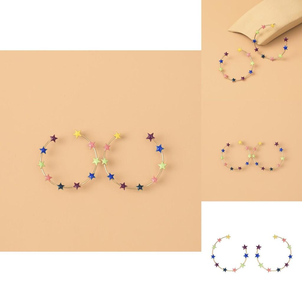 Colorful Star Hoop Earrings For Women Geometric Alloy Fashion Jewelry