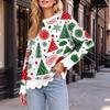 Women's Christmas Print Sweatshirt with Scalloped Wavy Hem and Neck for Holiday