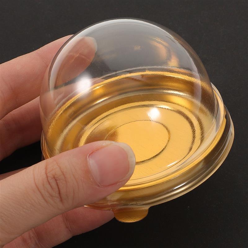 50 stücke Kunststoff Mooncake Dome Boxen Disposible Runde Eigelb Knackig Cupcake Boxen Dessert Mousse Trays Container