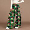 Women's Casual Fashion Christmas Print Elastic Waist Loose Plush Wide Leg Pants