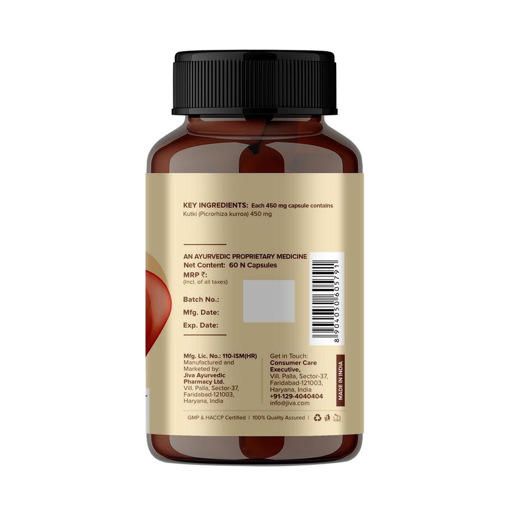 Jiva Ayurveda Kutki Capsule 60 Capsules | Ayurvedic Liver Detox Supplement for Liver Cleanse | Ayurvedic Support for Fatty Liver, Body Purificati