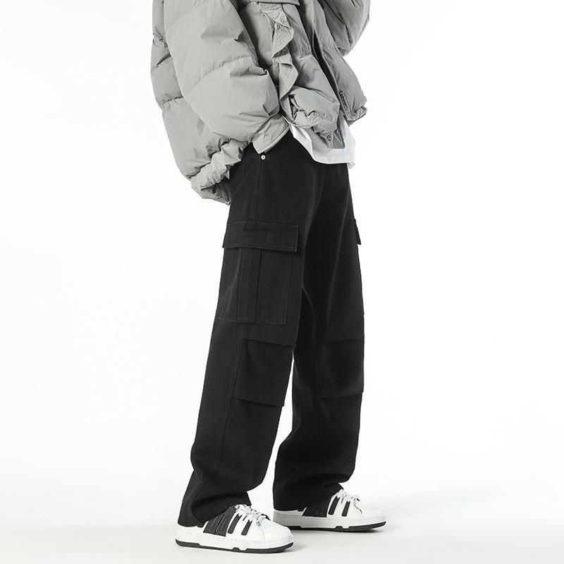 

JIAMU Мужские джинсы свободного кроя в стиле ретро High Street Cargo Straight для осени/зимы XXL чёрный