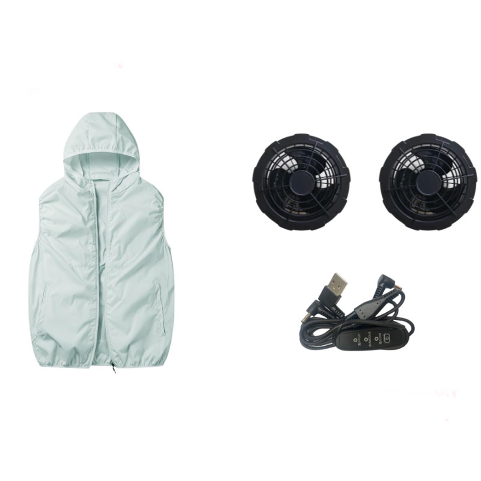 

Женская летняя куртка с вентилятором (Включая набор 3-лопастных бесщеточных 5В вентиляторов) Рабочая одежда с длинным рукавом, капюшоном и молнией, защита от теплового удара, однотонная XL белый