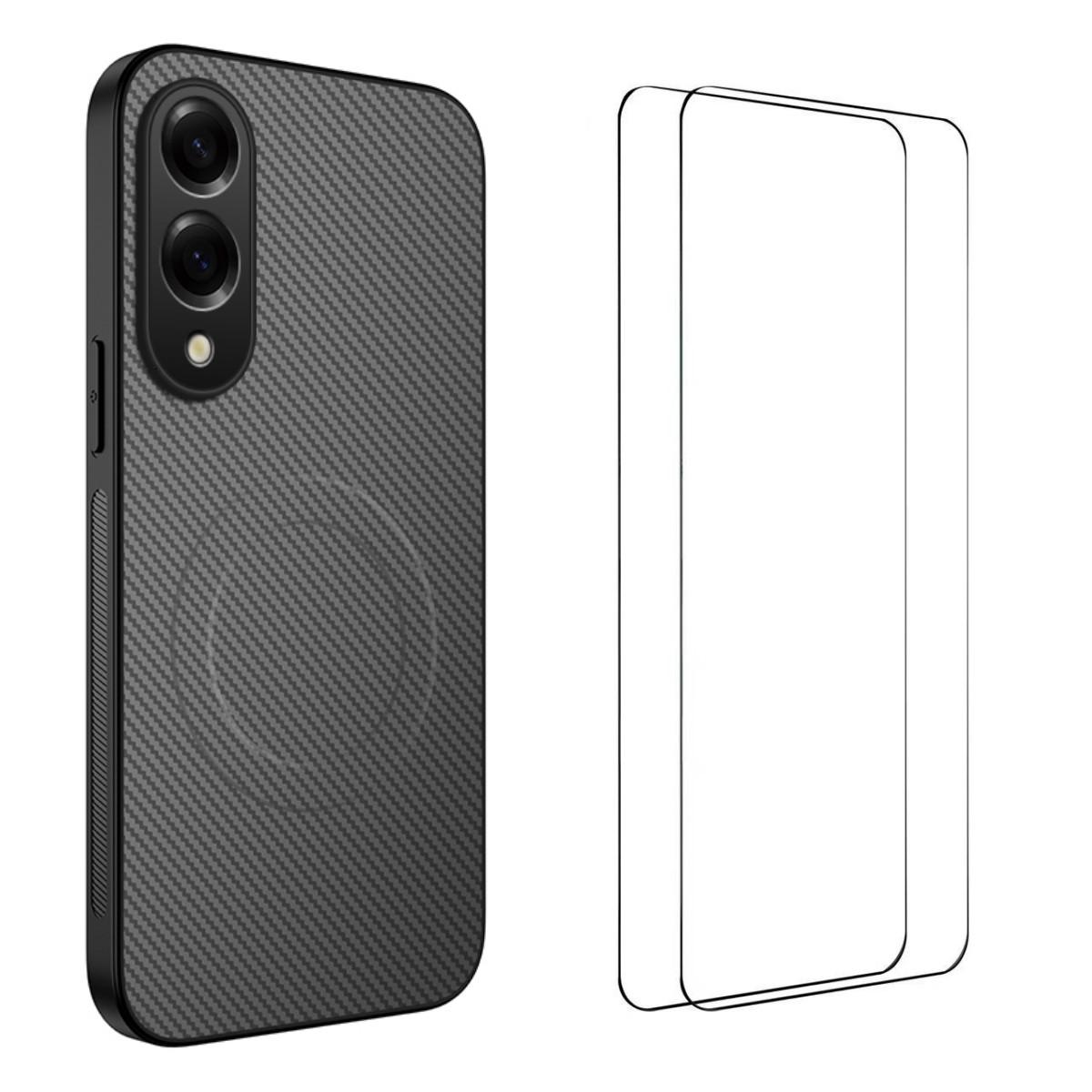 

Магнитный чехол для Samsung Galaxy S25 Edge серии WANLONFENG TQ1 из ПК и ТПУ с текстурой углеродного волокна, чехол для телефона с 2 защитными пленками Grey