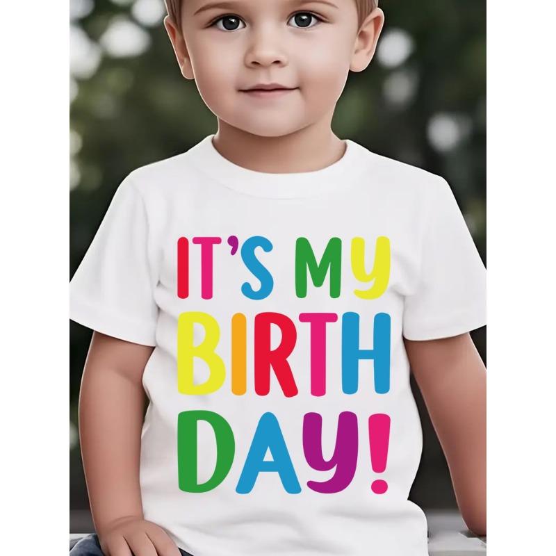 European Sizes Summer Boys' Stylish Short-Sleeve Shirt with Colorful Birthday Letter Elements Print for Outdoor Casual Wear