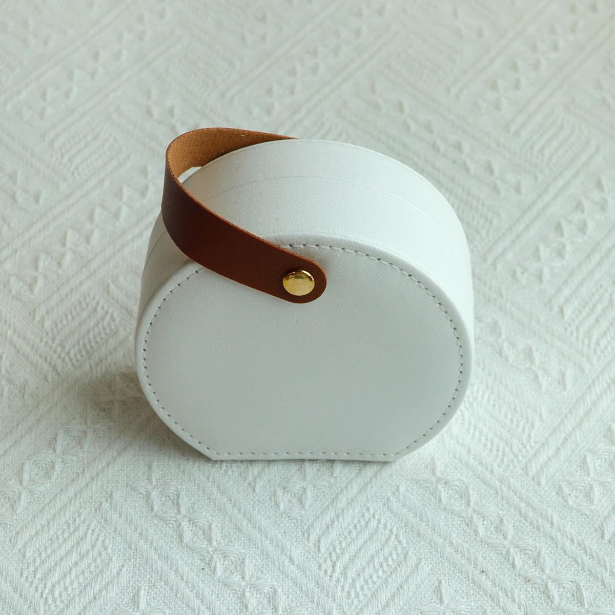 Portable Semi-Circular Jewelry Storage Box PU Leather Handbag Cosmetic Bag Pure Color Design for Necklace Earring Rings