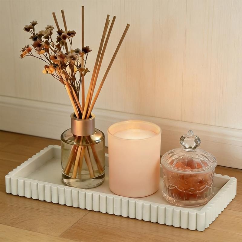 Sink-Side Tray for Bathroom or Kitchen Counter, Freestanding Catchall with Raised Scalloped Border for Soap and Bottles