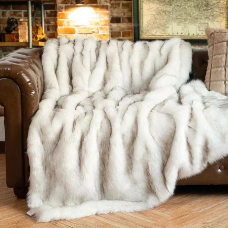 Luxury Fox Fur Throw Blanket Winter Warm Fluffy Soft Blankets Bedspread on the Bed Faux Fur Blanket Plaid Throw for Sofa towel