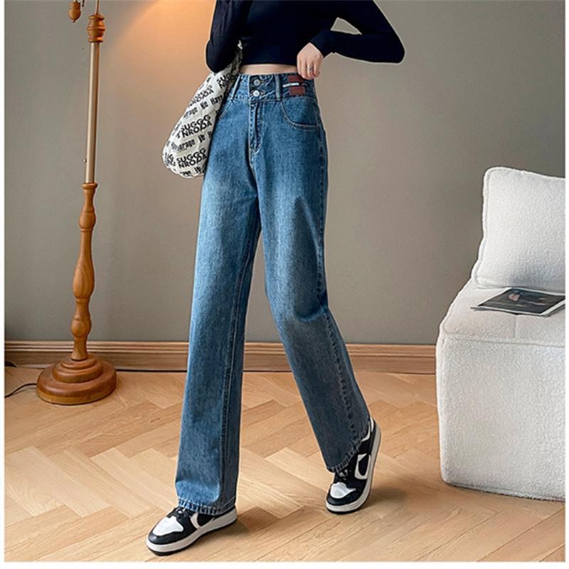 2022 Spring Autumn Korean Stytle Fashion Trend All-Match Wide-Leg Pants Jeans Stytle High Waist Loose Jeans Women's Straight