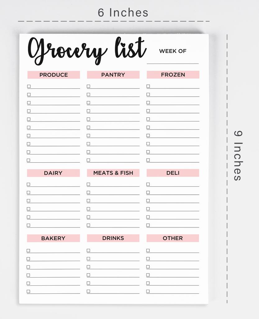 Inkdotpot Grocery List Notepad 6 x 9 inches Magnetic Note pad with Printed Shopping List Items and Blank Grocery Shopping Spaces