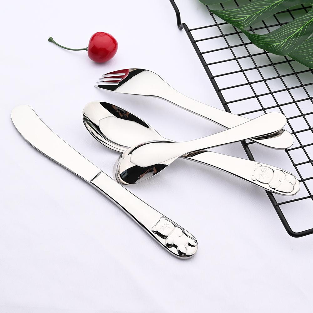 Baby Flatware 304 Stainless Steel Kid Dinnerware Cutlery Cartoon Pattern Carving Children Tableware Western-style Spoon Fork Set