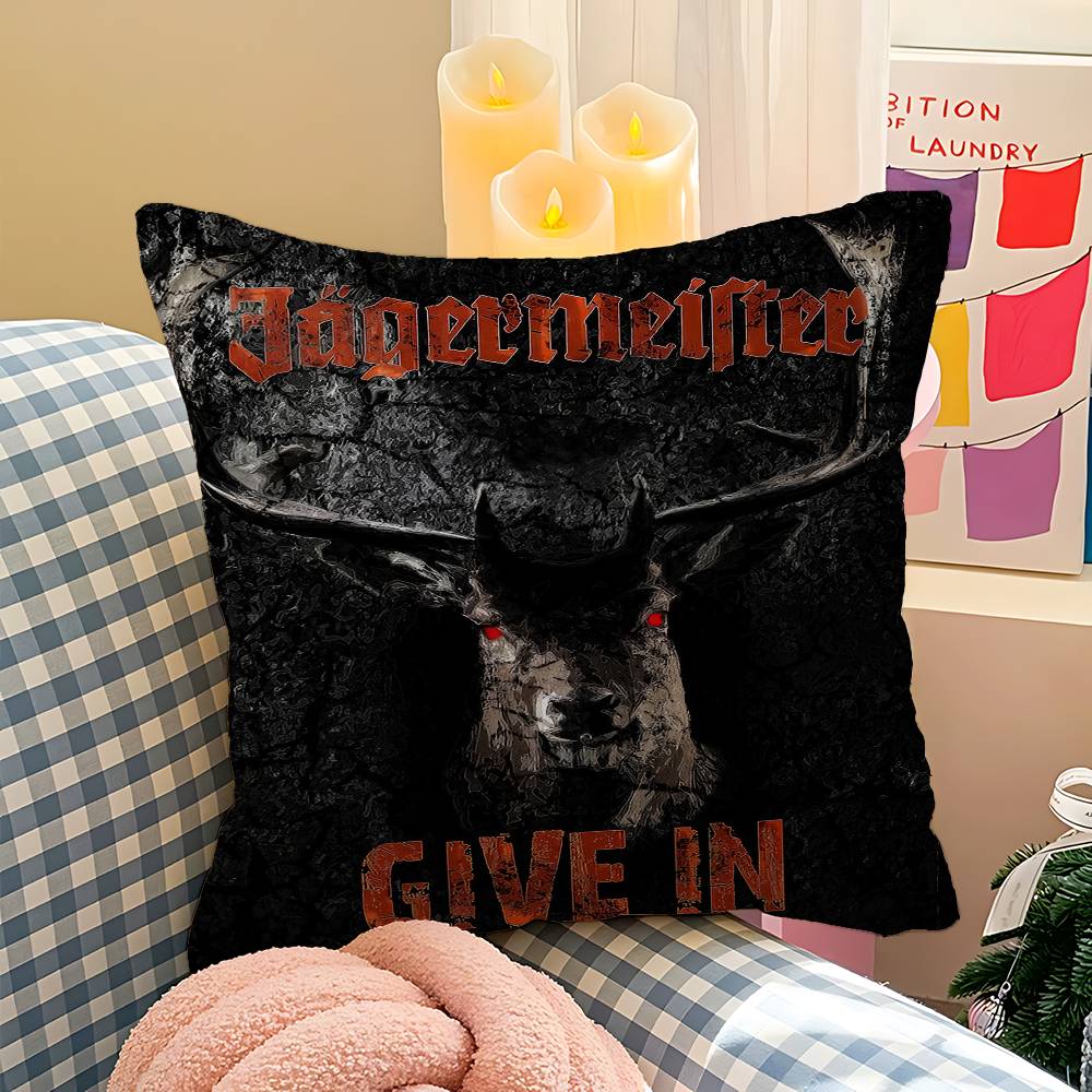 Classic Jagermeister Tin Sign Bar Pub Decorative Room Aesthetics Pillow Case Home Decor Bedroom Sofa Bed Couch Pillow Cover