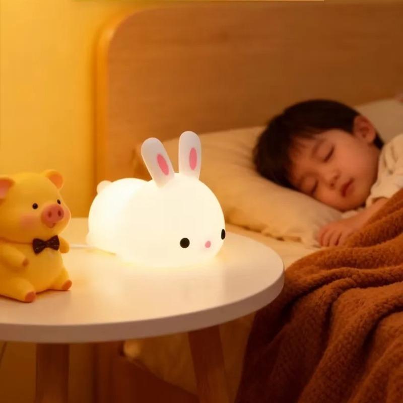 LED Rabbit Silicone Night Light Rechargeable Soft Light Kids Birthday Gift  Sleep Companionship Night Light Bedroom Decoration