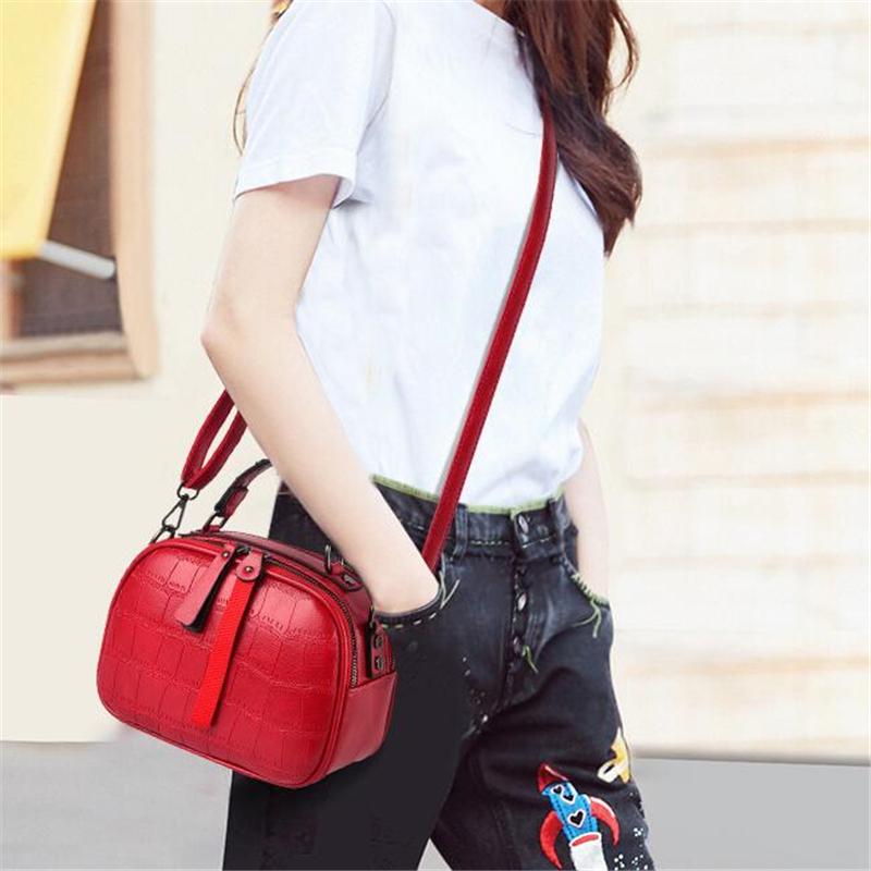 Freizeit PU-Leder Messenger Damen Umhängetaschen Kontrastfarbe Reißverschluss Gitter Umhängetaschen