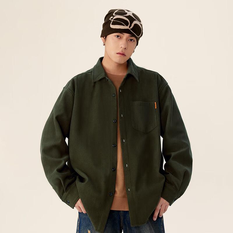 MINISO Men's American Style Fleece-Lined Corduroy Shirt Jacket