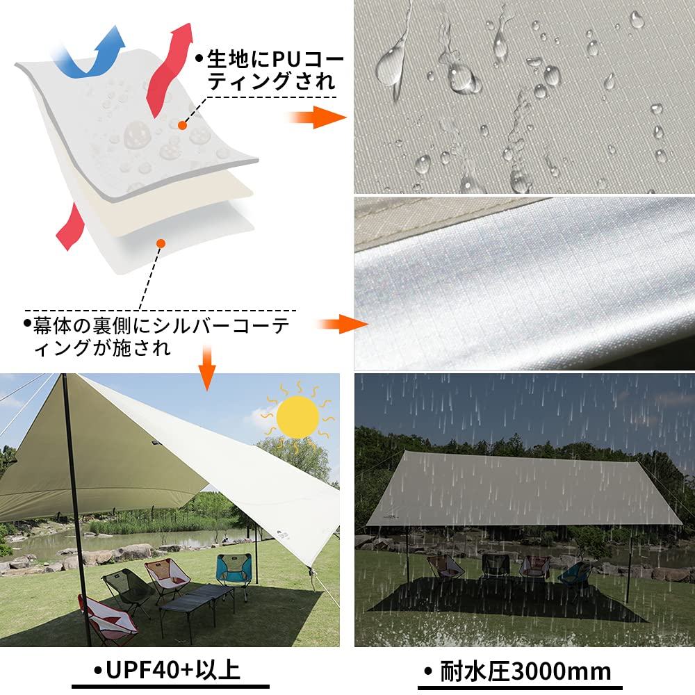 Soomloom Rectangular Tarp, Large, with 19 Loops, UV Protection, Silver Coating, Rainproof, Windproof, and Sun Protection for Camping and Outdoors