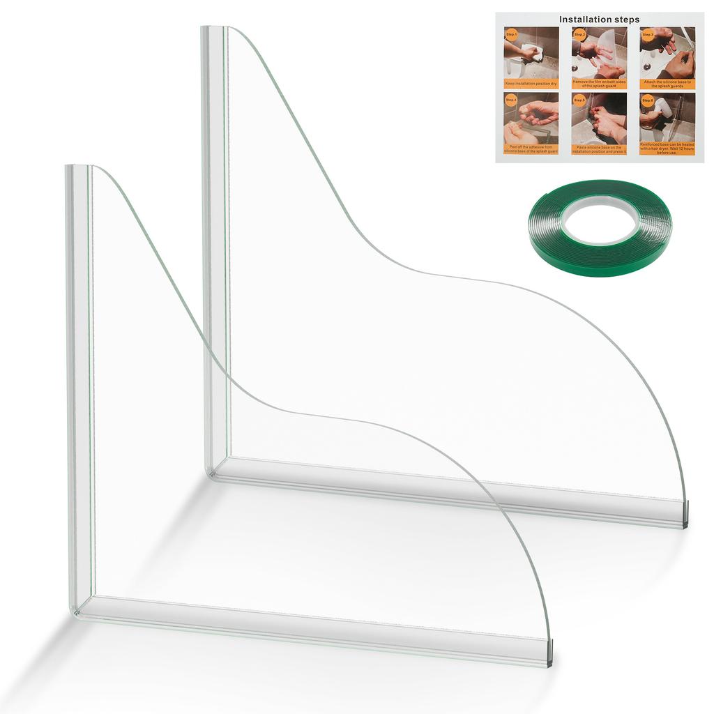 2Pcs Self- Adhesive Shower Splash Guard Acrylic Transparent Bathtub Water Guards Easy To Install Wash Basin Water Blocking