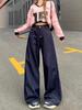 Women's High Waist Retro Wide-Leg Jeans In Dark Blue - Spring/Autumn 2025