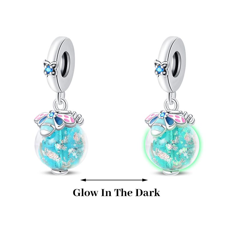 925 Silver Plated Fireflies Butterfly Stars Luminous Charms Beads Fit 3mm 925 Original Bracelets DIY Jewelry Gift