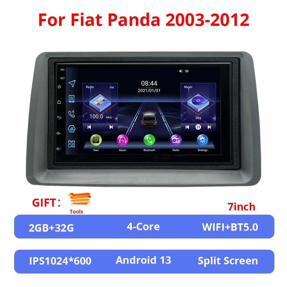 7Inch Android 13 GPS Car Multimedia Player For No DVD Fiat Panda 2003-2012 Wireless Carplay & Android Auto 4G WIFI BT 5.0 FM GPS