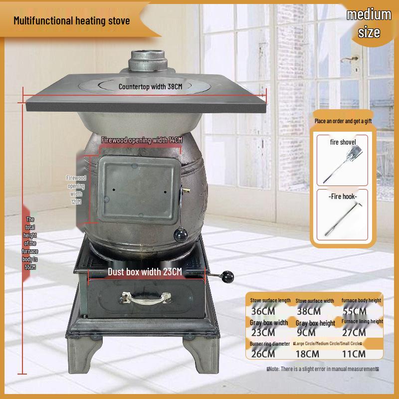 

Indoor Dual-Use Cast Iron Stove: Wood & Coal Heating for Winter