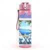 1PC Santorini Mediterranean House Pattern 750ml Color Plastic Sports Water Bottle Leakproof Flip Straw Lid Suitable for Sports Office Home Use