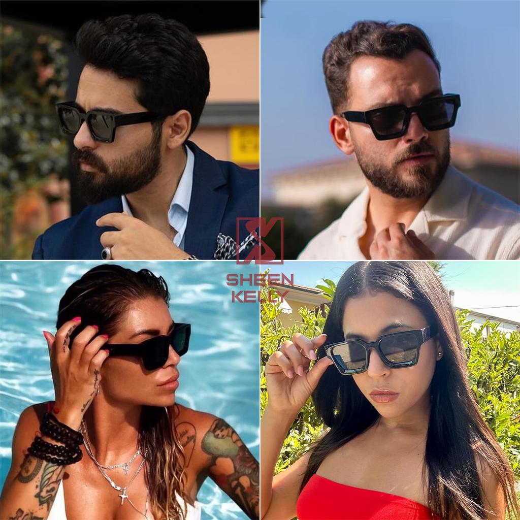 Retro and Fashionable Rectangular Sunglasses with Colored Lenses for Men and Classic Black Rectangular Glasses with UV400 Protection [SHEEN KELLY]