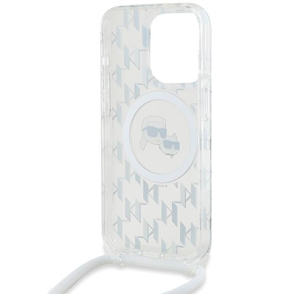 Karl Lagerfeld Klhmp15Xhckcklct Iphone15 Pro Max 6.7 Transparent Hardcase Iml Crossbody Monogram Karl & Choupette Head Magsafe