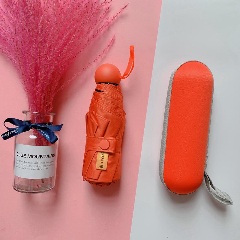 Ultra-Light 6-8 Bone Mini Capsule Umbrella - Compact Sunshade with Glasses Case for Sunny & Rainy Days