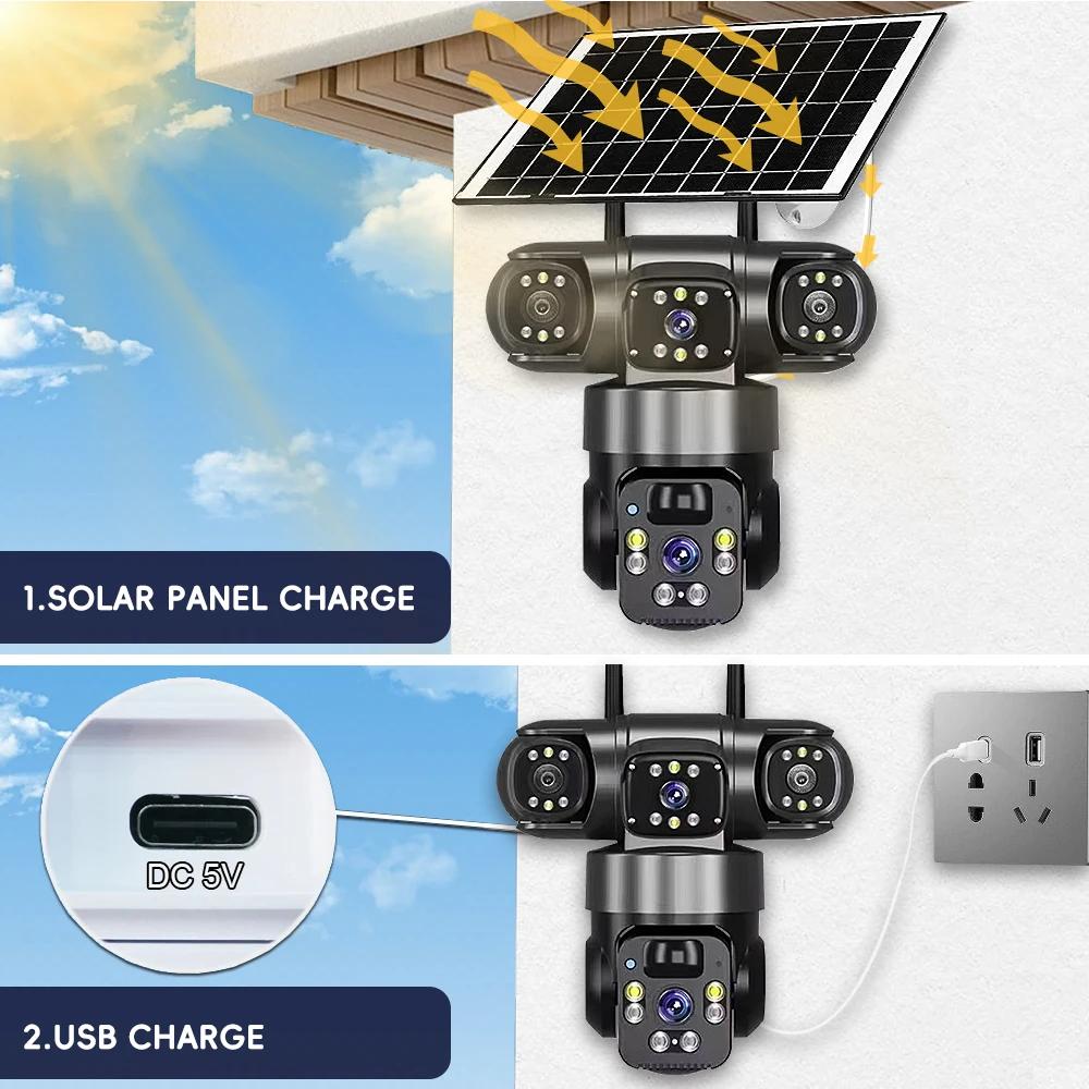AIOOK 4G Camera HD Three Lens 15MP V380 PRO CCTV Outdoor Solar Camera Waterproof Night Vision Mobile Tracking Two-Way Intercom