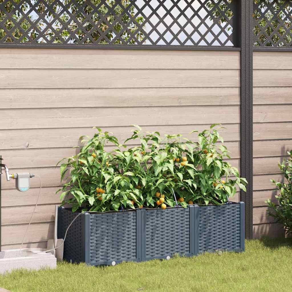 Garden Planter Set 3 pcs Light Grey 120 x 40 x 37.5 cm Plastic