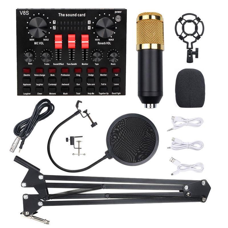 BM800 Condenser Microphone Set - Includes Stand, Sound Card, Ideal for Streaming, Gaming, Recording, Karaoke, and Noise Reduction.