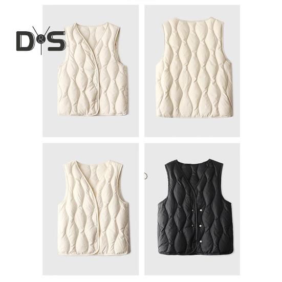 Zimní Dámské Vrstvení Vesta Kabát Vycpaný Knoflík Zapínání Výstřih Bez rukávů Jednobarevné Odolné vůči teplu Venkovní Péřová vesta