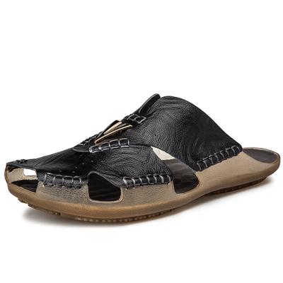 Yaz Hakiki Deri erkek Sandalet Klasik Nefes Slip-On Sandalet Erkekler Rahat plaj ayakkabısı Açık Terlik Artı Boyutu