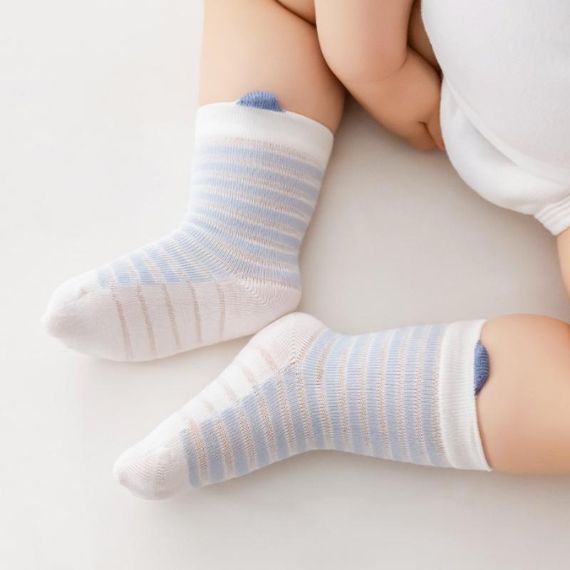 Summer Thin Children's Stripe Socks For Girls Boys Cute Cartoon Newborn Socks Cotton Boneless Mesh Baby Toddler Sock