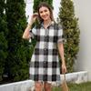 Women Casual Loose Fit Shirt Dress Button Front Short Sleeve Collared Dress Lightweight Plaid Pattern Summer Dress