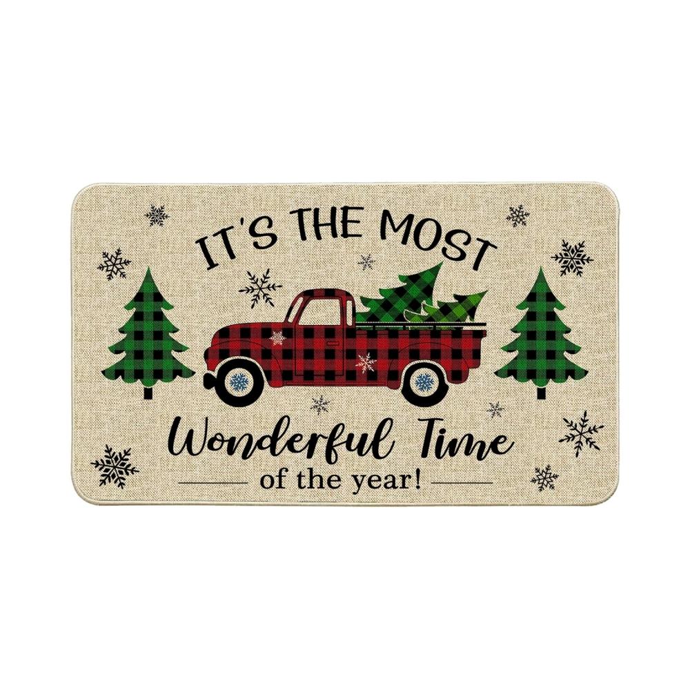 VIKAMA Christmas Door Mat Truck Welcome Mat for Indoor and Outdoor Decoration, Bedroom Entrance Carpet, Home Decoration