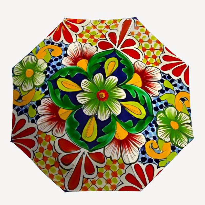 

1PC Mexican Ceramic Print Automatic Open/close Umbrella with 8-Rib Structure for Women/Men, All-Season Use - Travel Essential, Stylish Accessory, High