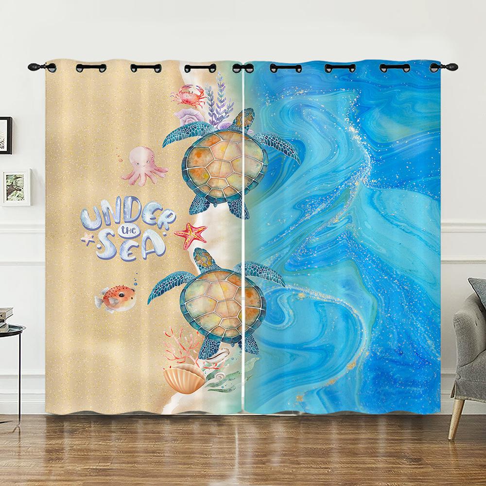 Curtain Animal Turtle Ocean Curtain Digital Printing Blackout Curtain No Punching