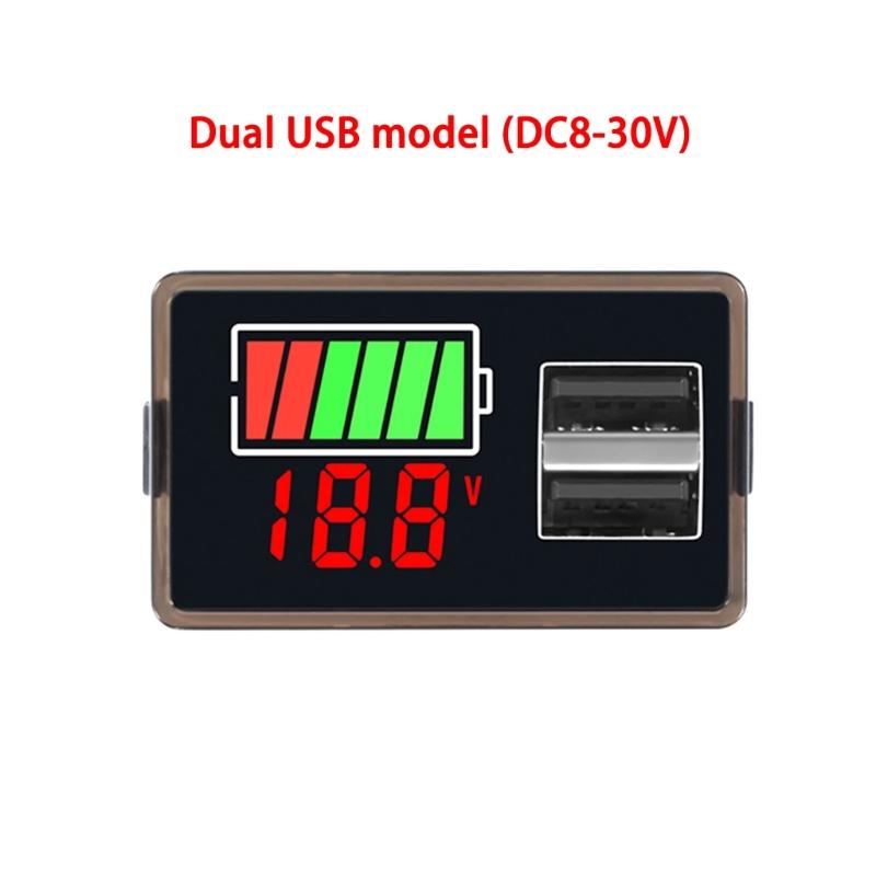 

Тестер аккумулятора DC8-30V, двойной USB-порт для зарядки, светодиодный экран, мониторинг напряжения в реальном времени для транспортных средств, кемпинга, электроинструментов красный