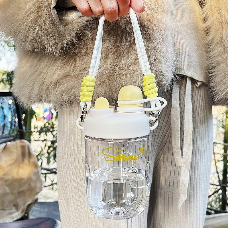 Summer Portable Straw Water Cup Large Capacity Water Bottle Student Carrier Kettle Girls Cute Straw Cup with shoulder strap