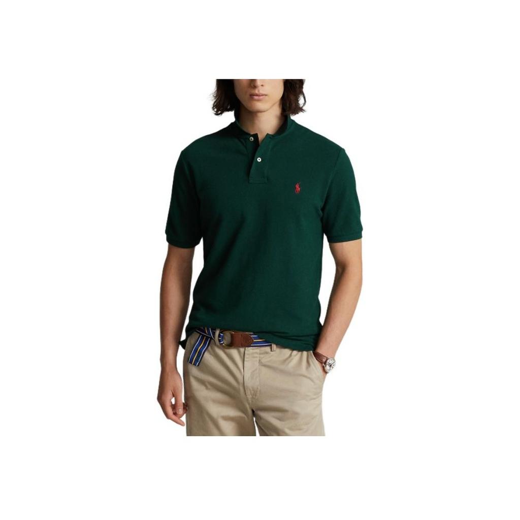 Polo Ralph Lauren Μονόχρωμο Λογότυπο Πουκάμισο Πόλο με Κουμπιά Slim Fit Κοντομάνικο Ανδρικά Τοπ Πράσινο MNPOKNI1N820493-300
