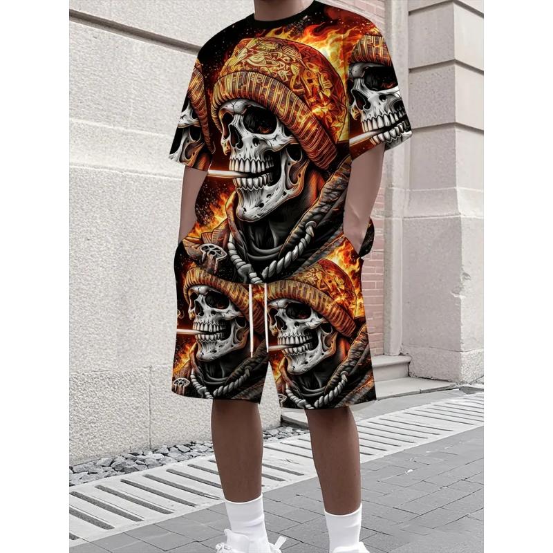 Fashion Men's Casual Suit T-shirt Shorts Two-piece Set Summer Simple 3D Printing