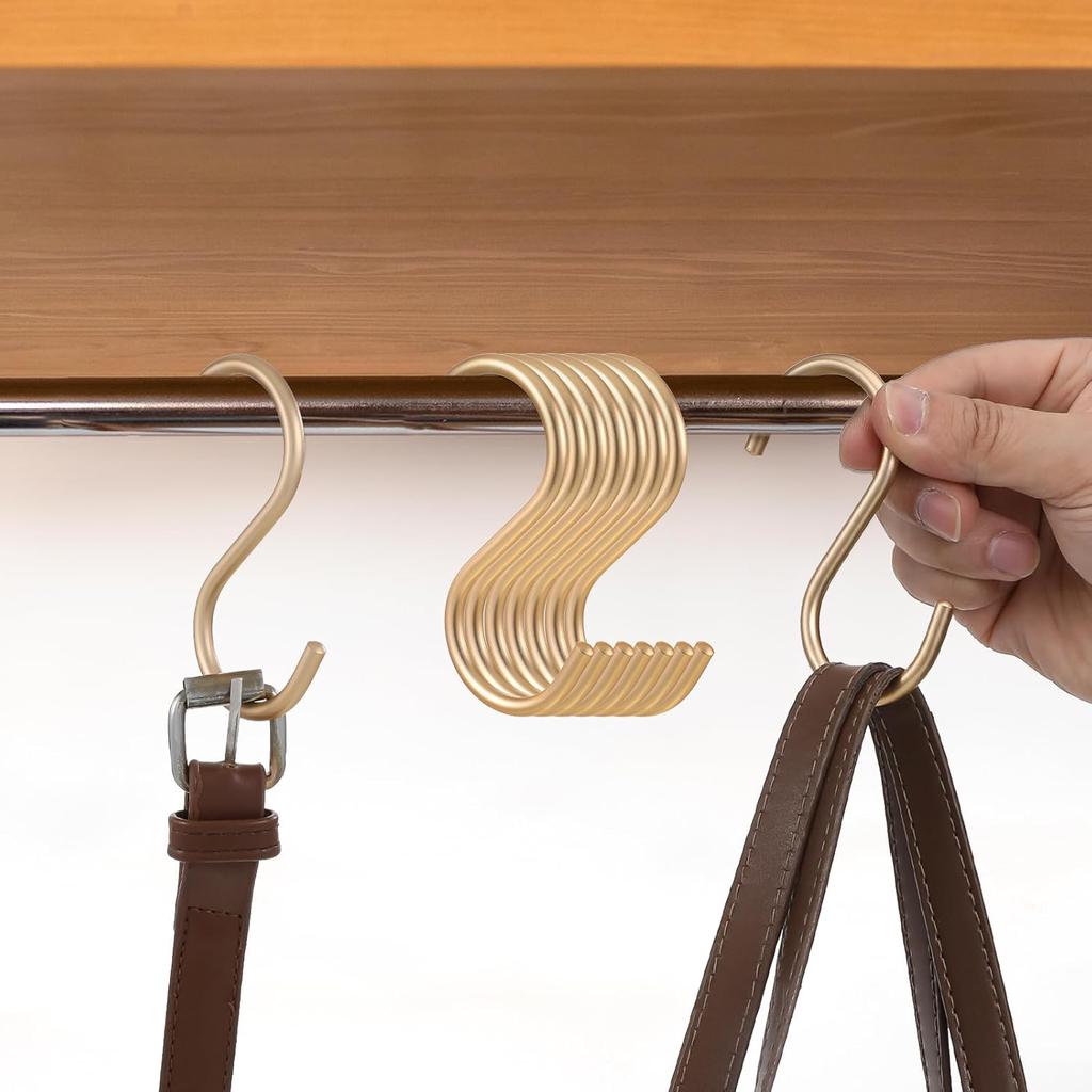Metal Large S Hooks for Hanging, 10 Pieces Aluminum S Coffee Mug Hooks Heavy Duty Curtain Shower Hook Mutil Purpose S-Shaped Jean Hook for Closet