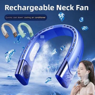 Portable Cooling Neck Fan Rechargeable 4000mAh Hand Free Bladeless Hanging Neck Fan