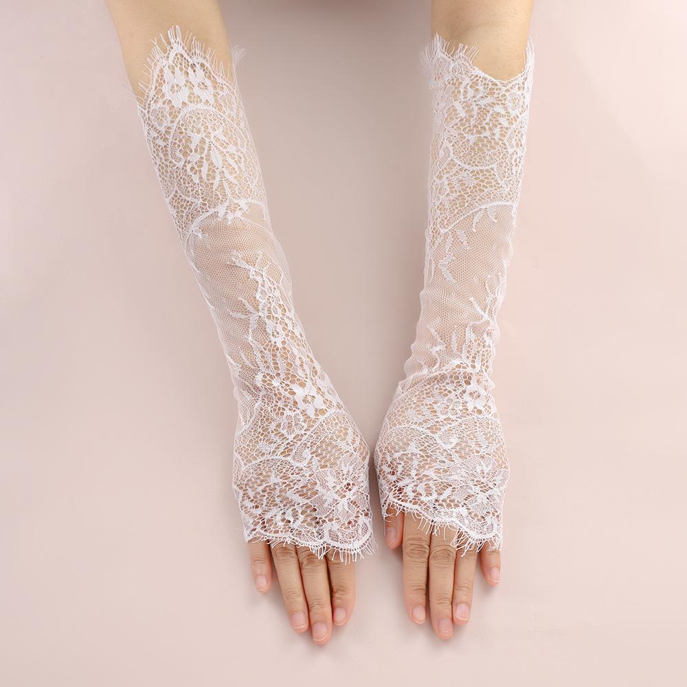 Lace Fingerless Bridal Wedding Gloves - Breathable Long Sleeve Sun Protection in Black & White