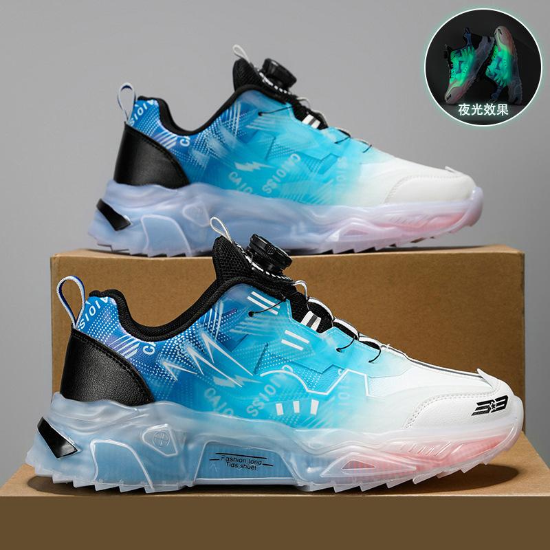 Jinjiang leather surface rotating buckle mecha shoes couple shock absorption running dad shoes ultra-light soft-soled sports shoes