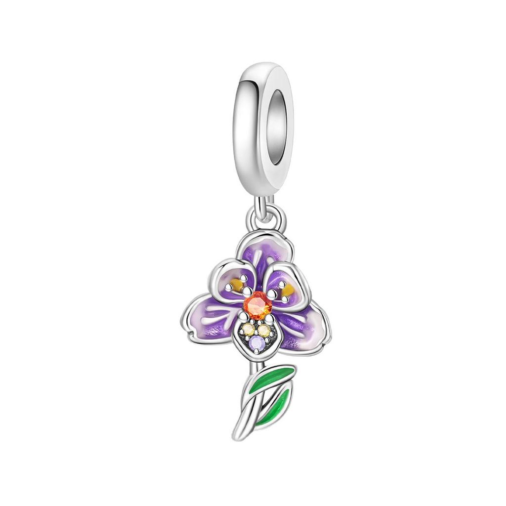 S925 Silver DIY Bracelet Beads Charms Iris Pansy Four Leaf Clover Pendant for Jewelry Making Handmade