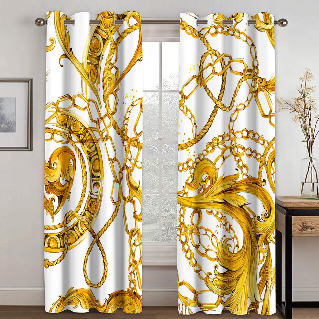 Free Shiping Cheap Modern Luxury Brand Black White Gold AbstractFashion2Pcs Shading Window Curtain For Living Room Bedroom Decor